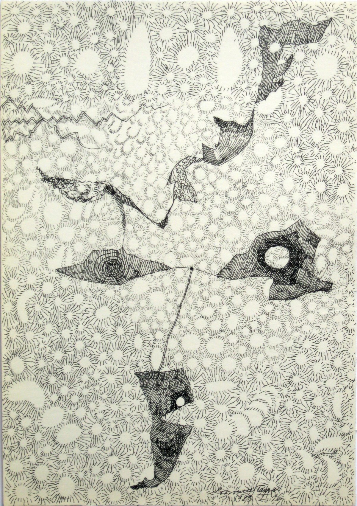 G00016(4)<br/> <b>Cím:</b> Cím nélkül <br/> <b>Méret cm:</b> 30,6X21,6 <br/> <b>Készült:</b> 1980. <br/> <b>Technika:</b> tus<br/>