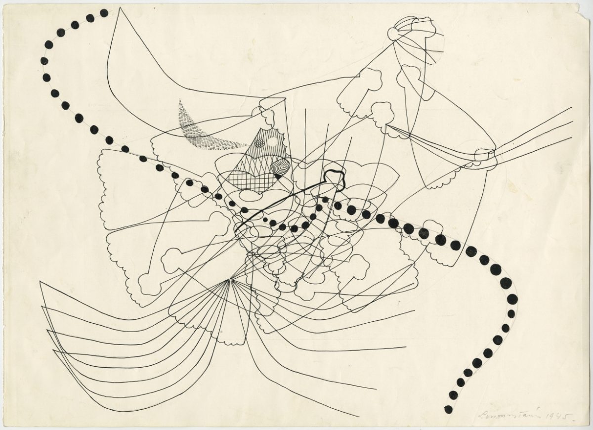 G00058(38)<br/> <b>Cím:</b> Cím nélkül <br/> <b>Méret cm:</b> 29X41 <br/> <b>Készült:</b> 1945 <br/> <b>Technika:</b> tus<br/>