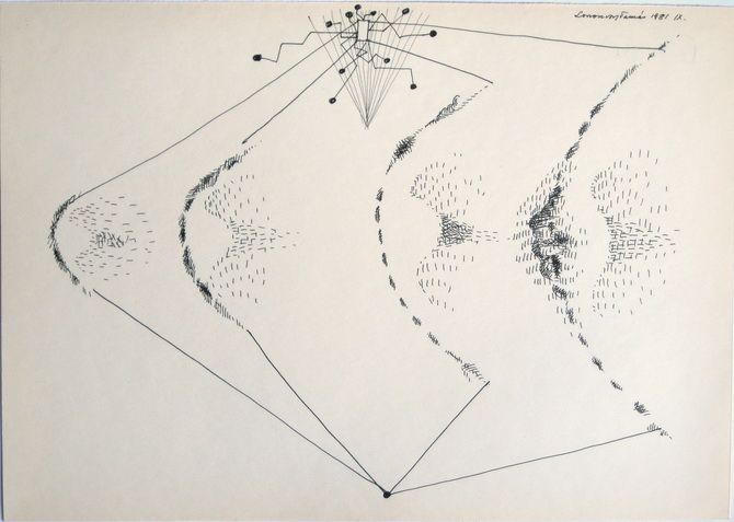 G00066(7)<br/> <b>Cím:</b> Cím nélkül <br/> <b>Méret cm:</b> 30,5X43,2 <br/> <b>Készült:</b> 1981. <br/> <b>Technika:</b> tus<br/>