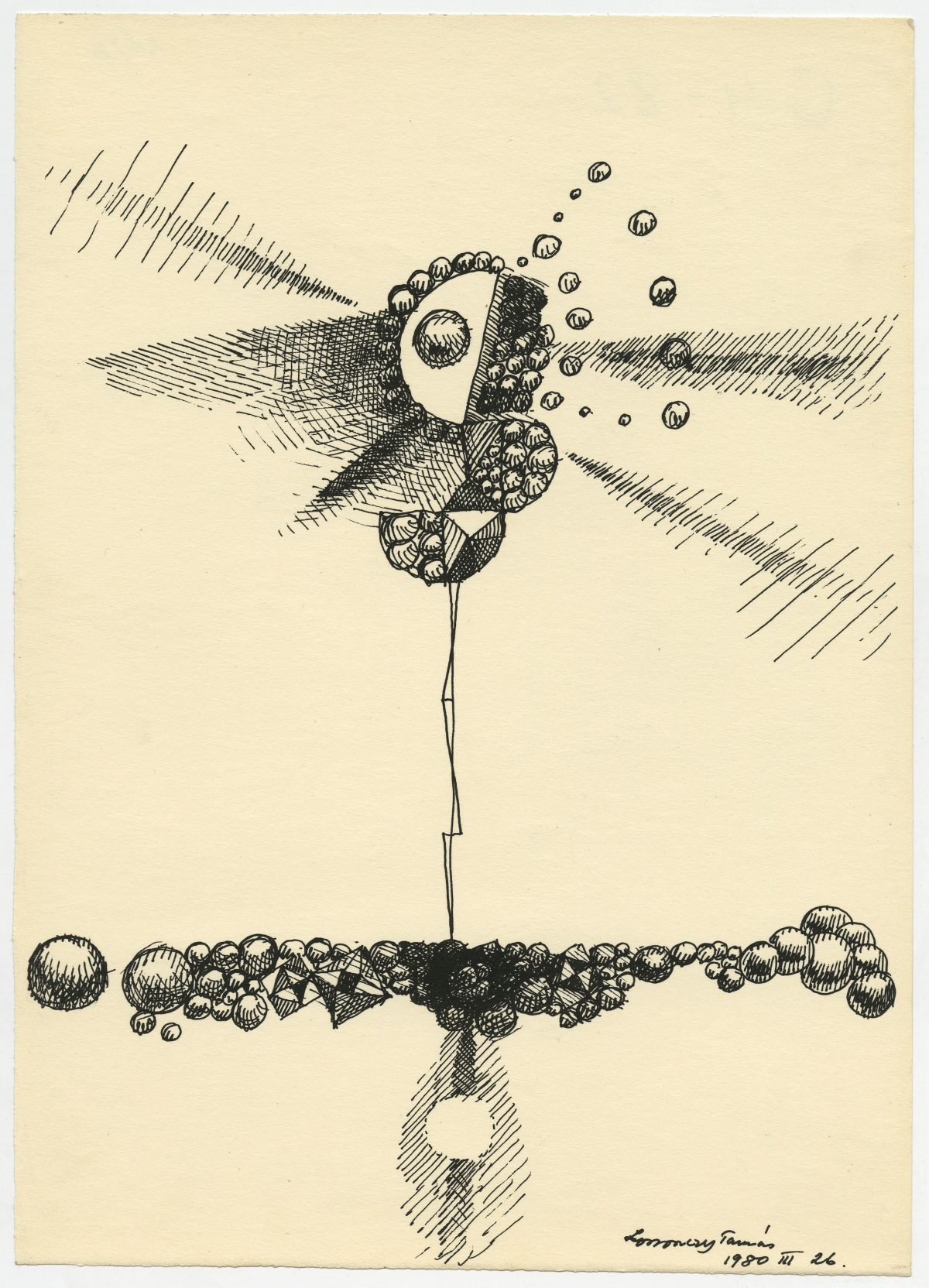 G00082(4)<br/> <b>Cím:</b> Cím nélkül <br/> <b>Méret cm:</b> 30,7X22 <br/> <b>Készült:</b> 1980. <br/> <b>Technika:</b> tus<br/>