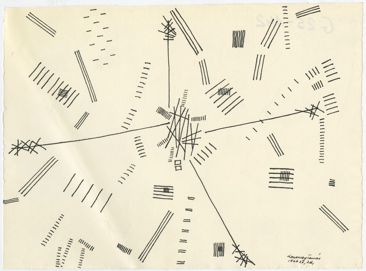 G00142(25)<br/> <b>Cím:</b> Cím nélkül <br/> <b>Méret cm:</b> 23,5X32,3 <br/> <b>Készült:</b> 1966. <br/> <b>Technika:</b> tus<br/>