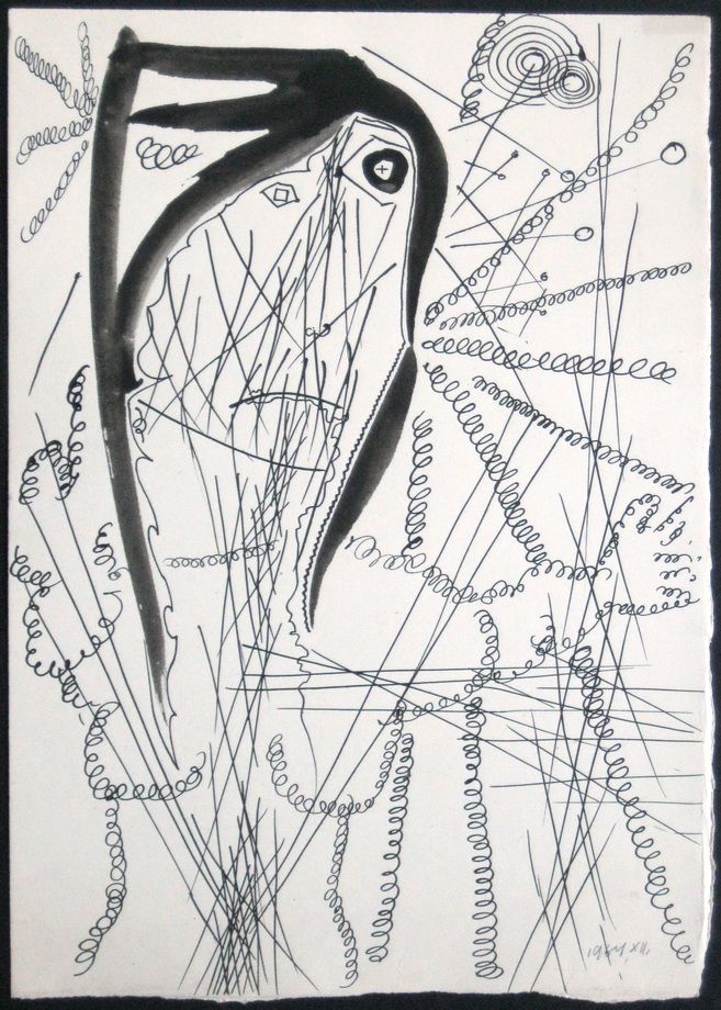 G00197(24)<br/> <b>Cím:</b> Cím nélkül <br/> <b>Méret cm:</b> 30,6X21,6 <br/> <b>Készült:</b> 1964. <br/> <b>Technika:</b> tus<br/>