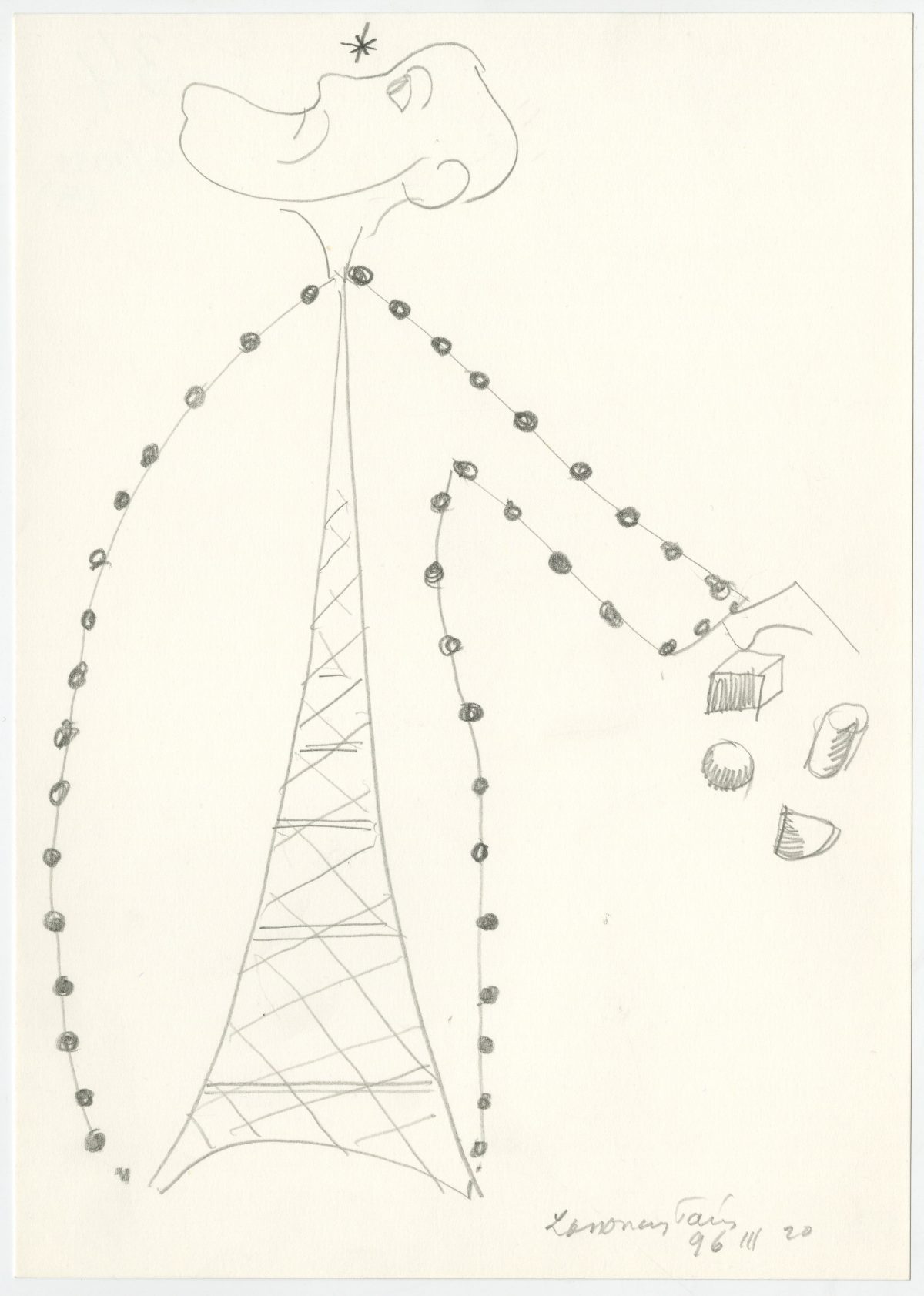 G01055(45)<br/> <b>Cím:</b> Cím nélkül <br/> <b>Méret cm:</b> 29,8X21,0 <br/> <b>Készült:</b> 1996. <br/> <b>Technika:</b> ceruza<br/>