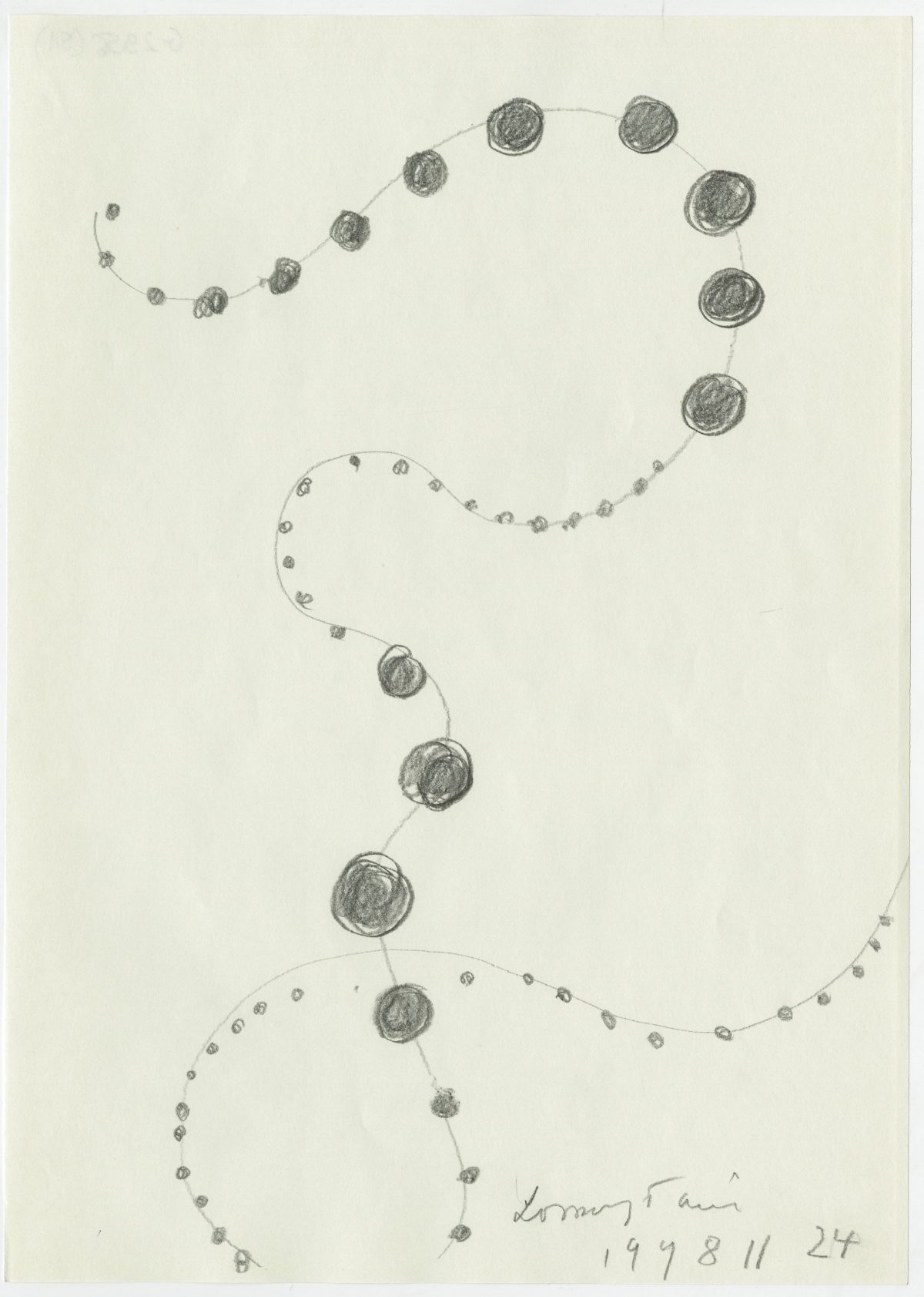 G02956(51)<br/> <b>Cím:</b> Bomlás - szétesés - diszharmónia <br/> <b>Méret cm:</b> 29,4X21 <br/> <b>Készült:</b> 1998. <br/> <b>Technika:</b> ceruza<br/>