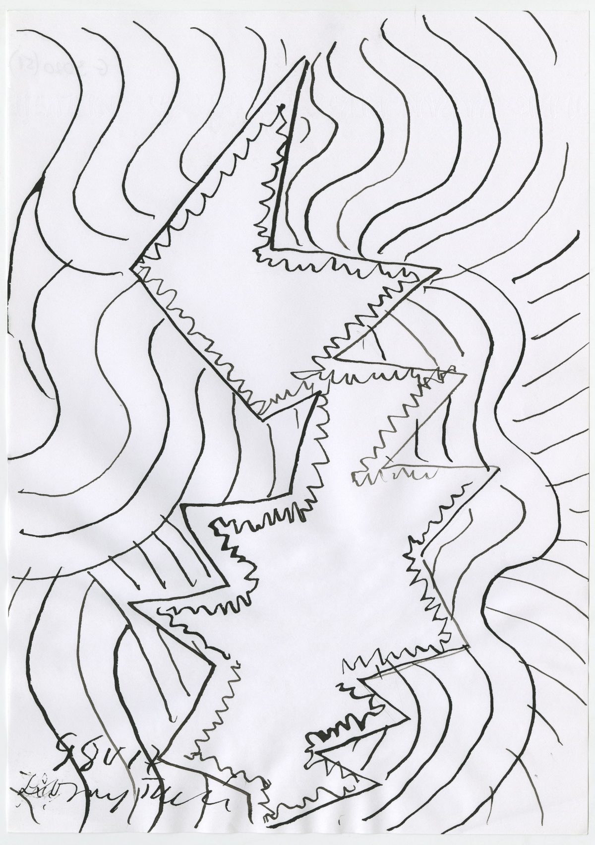 G03020(51)<br/> <b>Cím:</b> Bomlás - szétesés - diszharmónia <br/> <b>Méret cm:</b> 29,4X21 <br/> <b>Készült:</b> 1998. <br/> <b>Technika:</b> tus<br/>