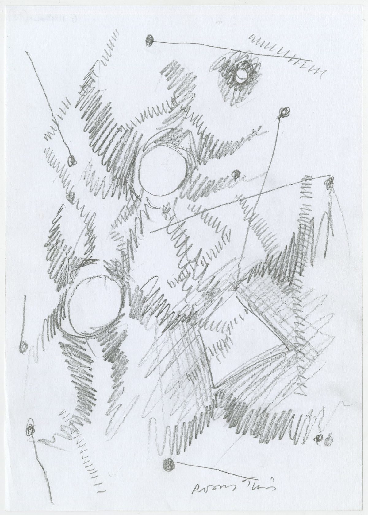 G11432(73)<br/> <b>Cím:</b> Tücsök és bogár <br/> <b>Méret cm:</b> 29,6X21 <br/> <b>Készült:</b> 2004. <br/> <b>Technika:</b> ceruza<br/>