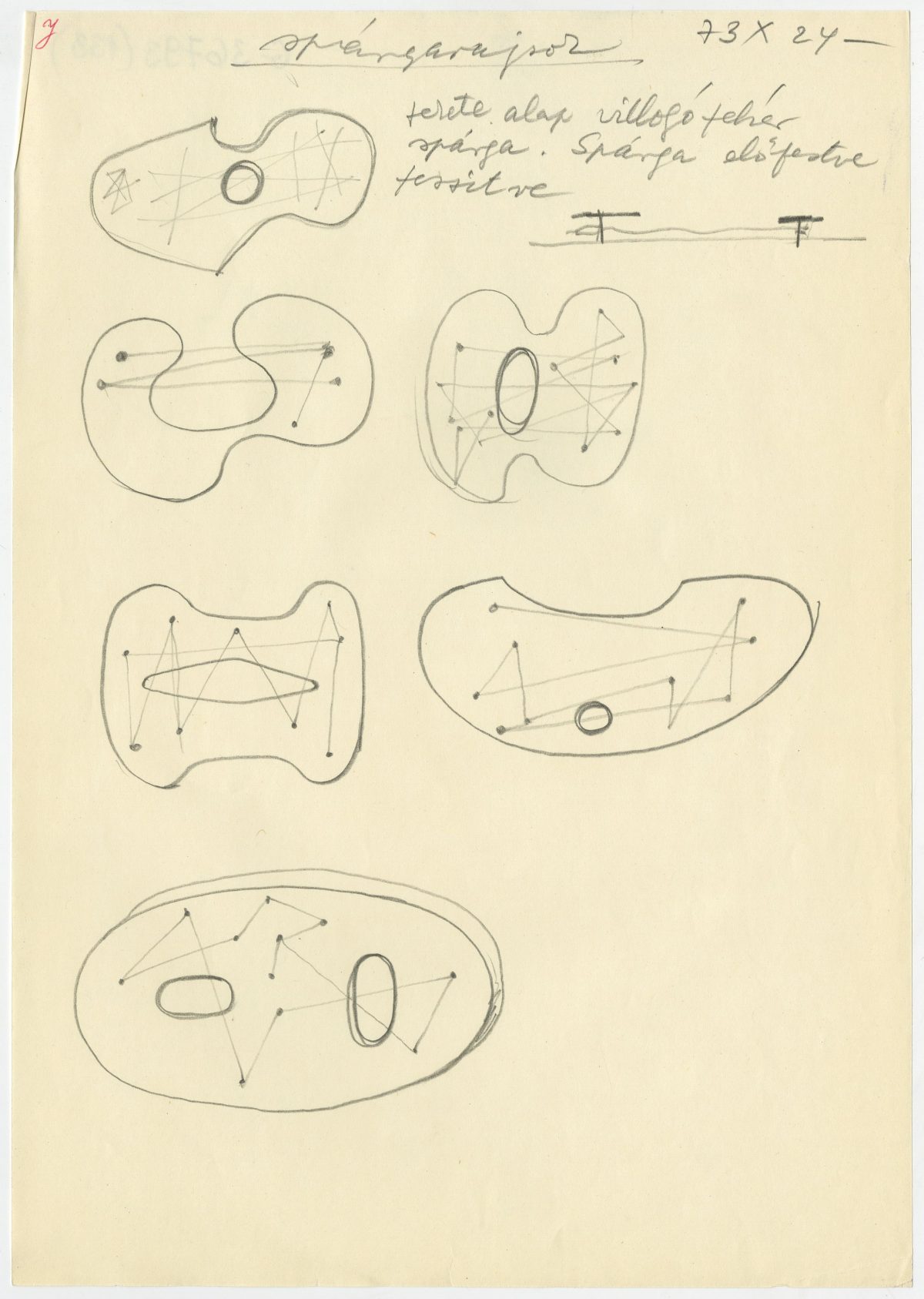 G36793(133)<br/> <b>Cím:</b> Spárgarajzok <br/> <b>Méret cm:</b> 29,8x21 <br/> <b>Készült:</b> 1973. <br/> <b>Technika:</b> ceruza<br/>