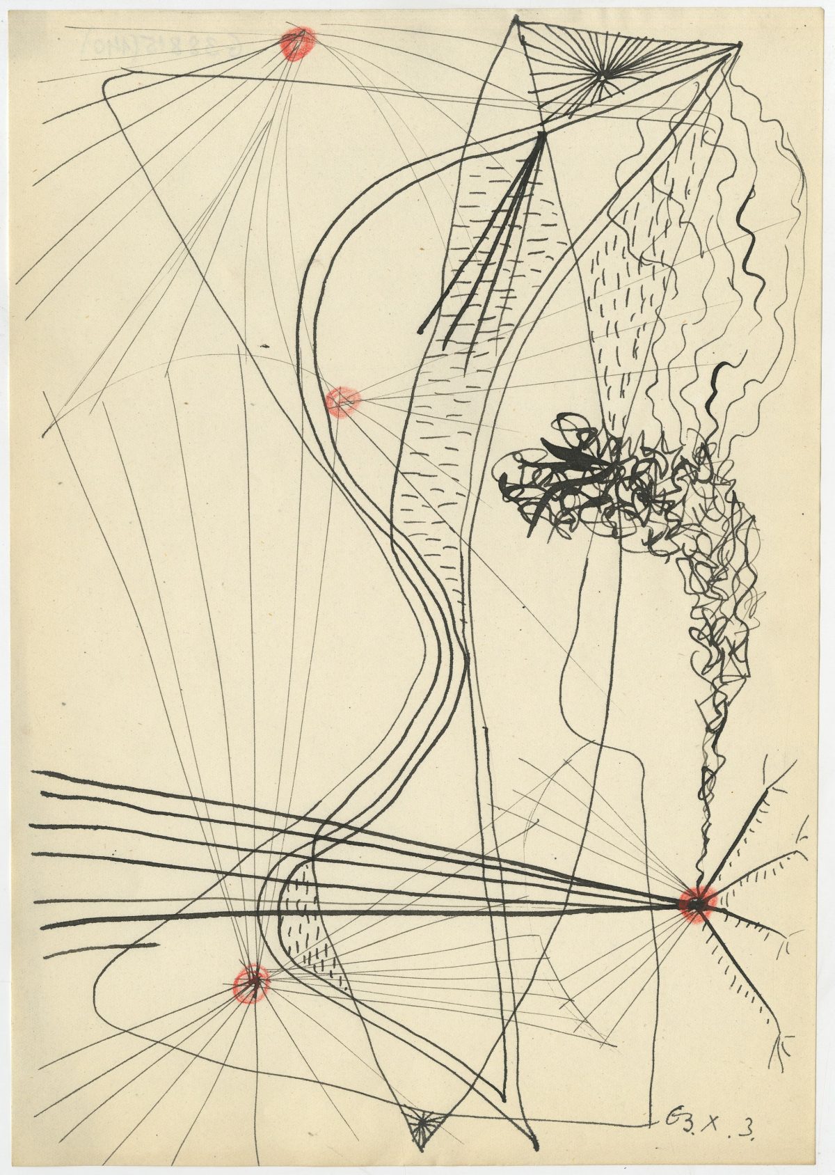 G38815(140)<br/> <b>Cím:</b> Cím nélkül <br/> <b>Méret cm:</b> 29,7X20,7 <br/> <b>Készült:</b> 1963. <br/> <b>Technika:</b> tus, színes ceruza<br/>