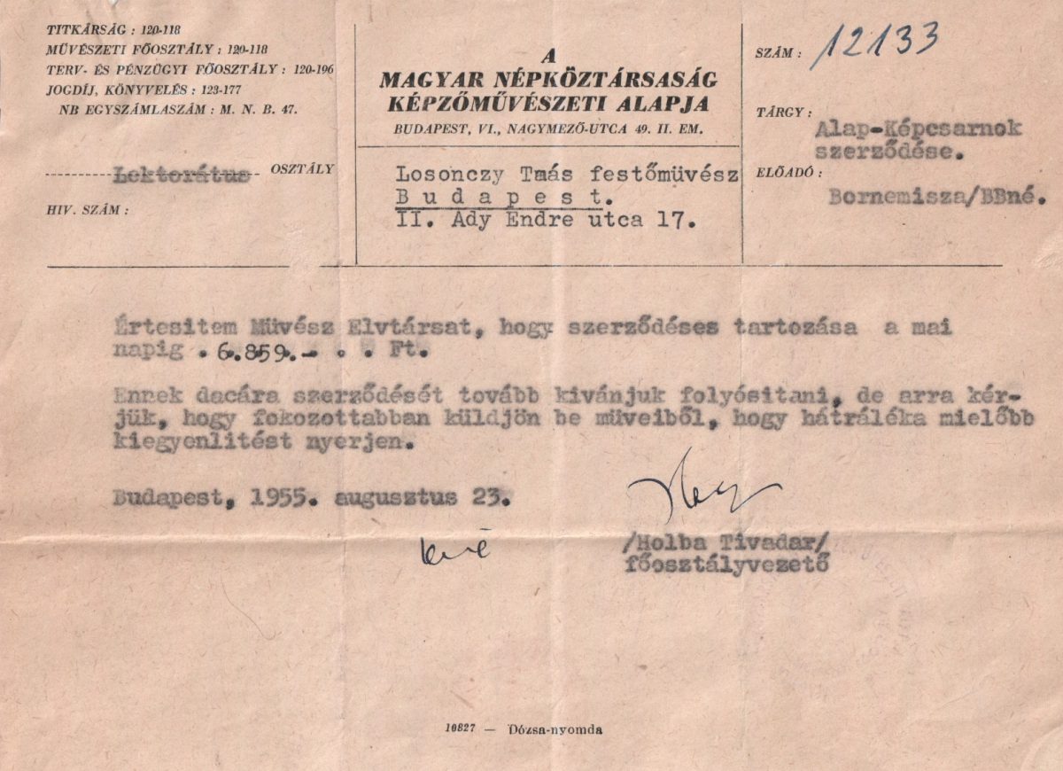 1955-08-23 Magyar Népköztársaság Képzőművészeti Alapja