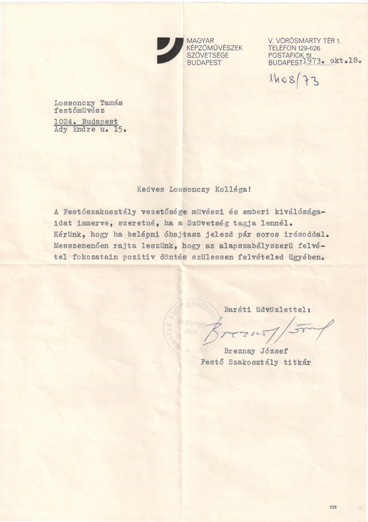 1973-10-18 Magyar Képzőművészek Szövetsége